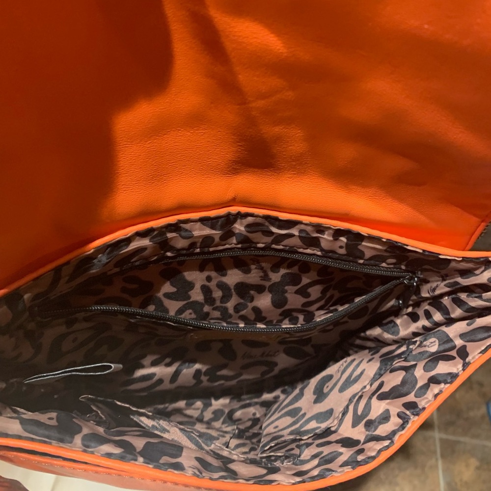 Nine West Crossbody Purse Leopard Print Lining Bright Orange Coral - Picture 11 of 15